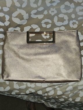 Metallic Rose Gold Clutch Bag with Gold Handle